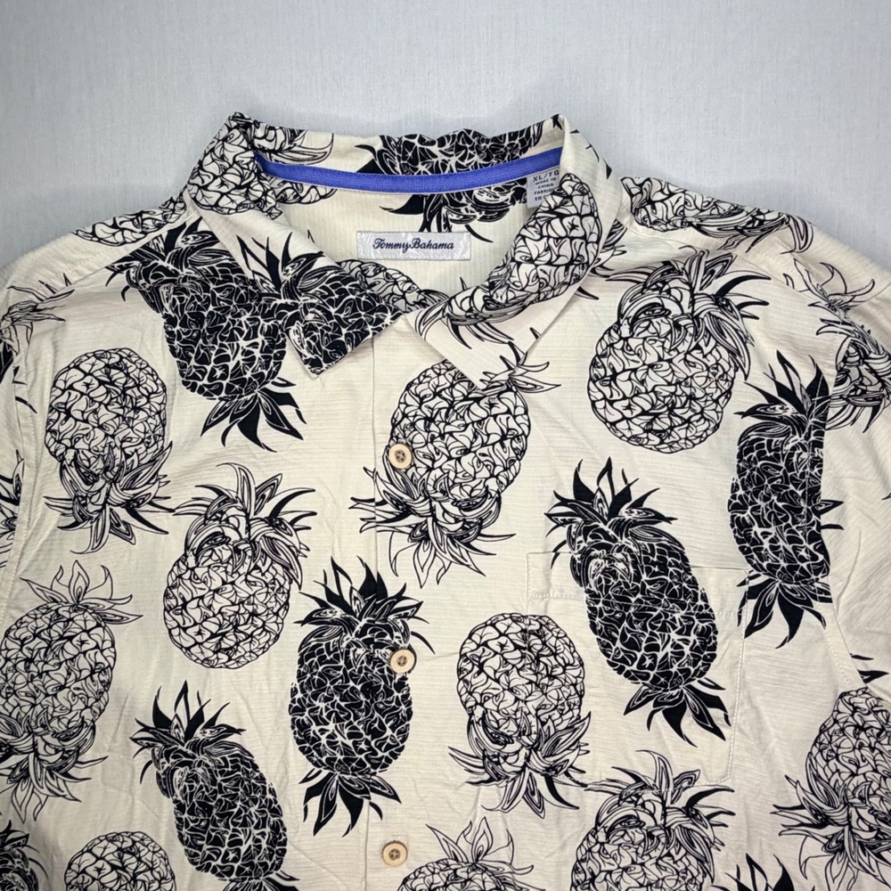 Tommy Bahama XL Mens Silk Shirt‎ Pineapple Print Tropical Hawaiian Camp